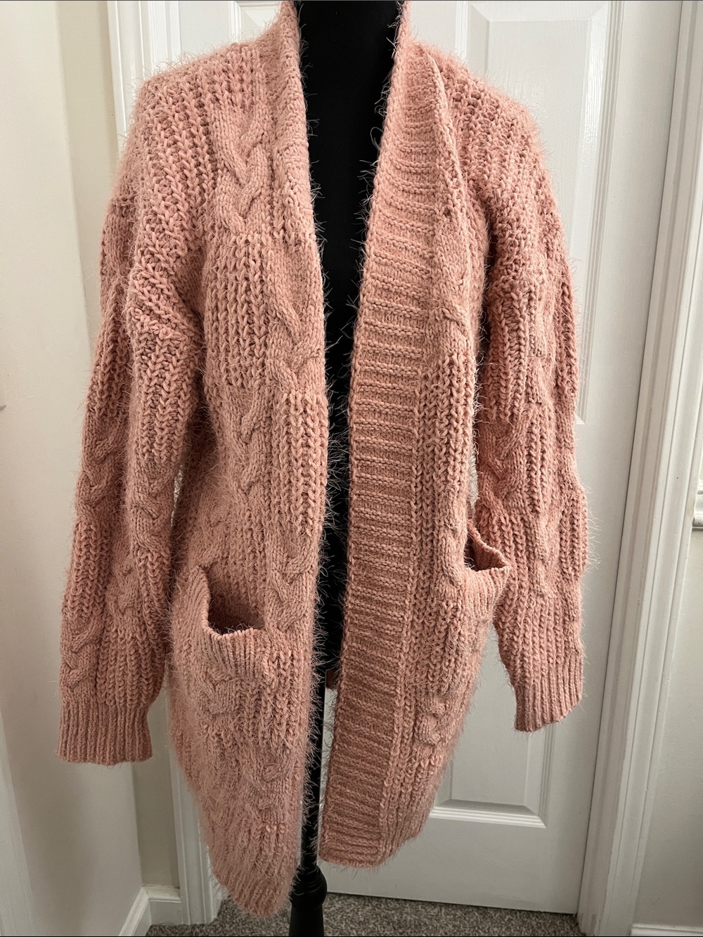 Fate Dusty Pink Cable Knit Cardigan